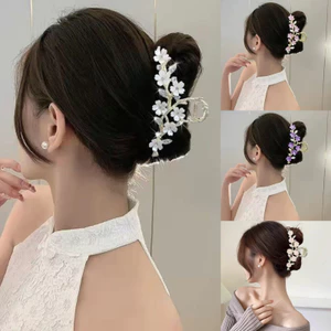 Kẹp tóc hoa hồng nhung lá sen lớn, tua rua, phụ kiện cho nữ