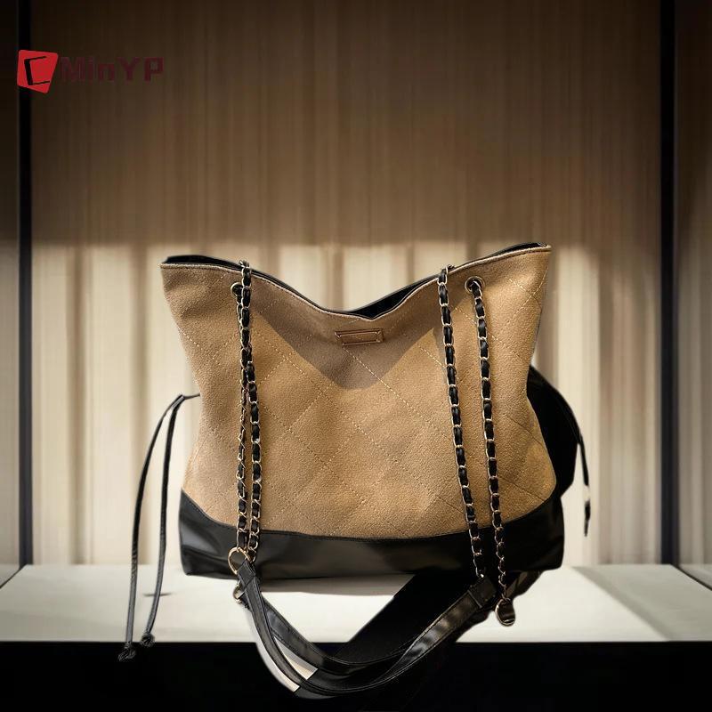 CMinYP Hợp Thời Trang Da Lộn Họa Tiết Vintage Dây Xích Xô Túi Màu Sắc Tương Phản Túi Đeo Vai Vinh Quang
