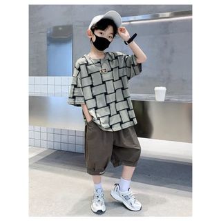 Áo thun tay ngắn cho bé trai – Cotton mỏng in họa tiết ô vuông, form rộng phong cách street mùa hè