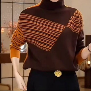 Một Mảnh Lô Hàng Sống Thổ Cẩm Thu Đông 2025 Thời Trang Phong Cách Phương Tây Nửa Cổ Rùa Màu Sắc Phù Hợp Định Vị Jacquard Mồ Hôi
