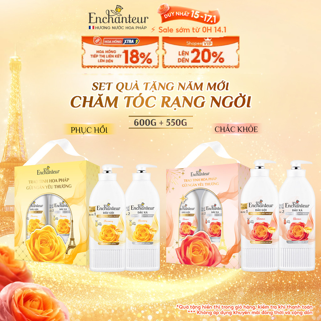 [GIÁ DÙNG THỬ - SIÊU TIẾT KIỆM] Combo Dầu gội Enchanteur dưỡng tóc mượt thơm lâu 600g và Dầu xả Phục Hồi Sức Sống 550g