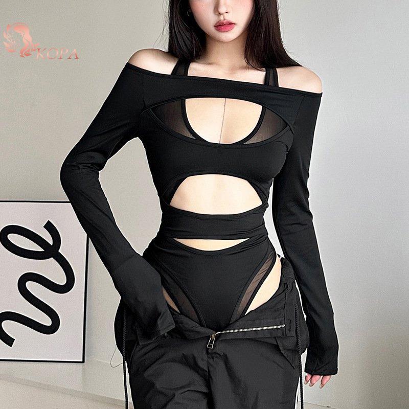 Áo thun dài tay trễ vai kẻ sọc gợi cảm KOPA - Phong cách ngọt ngào
