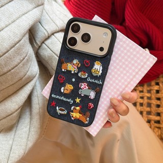 Hoạt Hình Dễ Thương Thêu Làm Giàu Ngựa Xanh Denim Vải Ốp Lưng Điện Thoại iPhone 17Promax 17pro 14 15 16 Pro Max 13 Chống Sốc Nữ Vỏ Di Động
