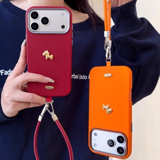 Làm Giàu 3D Ngựa Vàng Cam Đỏ Da PU Wrsit Dây Đeo Ốp Lưng Điện Thoại iPhone 17Promax 12 13 14 15 16 Pro Max 17Pro 15Plus Vỏ Di Động Nữ Chống Sốc