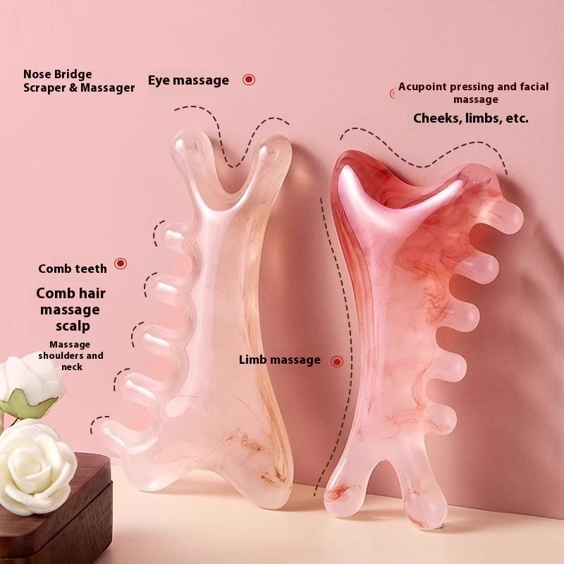 Lược Massage da đầu bằng nhựa 4 trong 1 - Dụng cụ cạo mặt trị liệu kinh tuyến