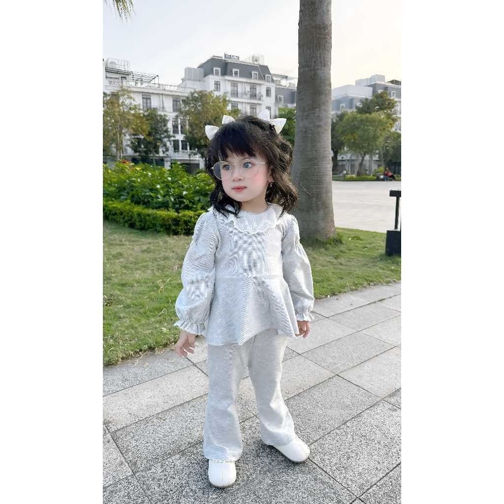 Bộ quần áo bé gái Unbee phối bèo ren, chất modal mềm mịn cho bé - Set đồ cho bé gái