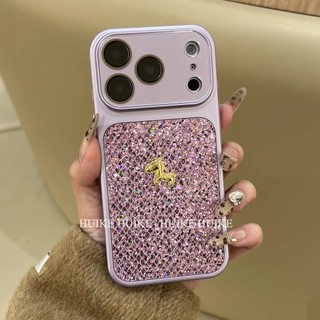 Full màn hình máy khoan flash cửa sổ lớn âm thanh nổi ngựa vàng vỏ điện thoại di động cho iPhone17 16 15 14 13 Pro Max chống sốc bảo vệ camera chống rơi bìa lưng cứng
