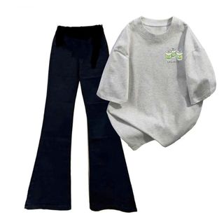sét bộ quần ống loe dáng dài 95cm + mix áo ly nước in áo phong cách đơn giản -thuba94
