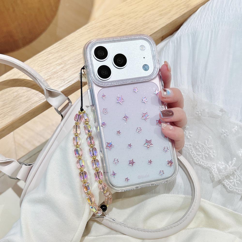 Ốp lưng cứng trong suốt Tương thích với iPhone 13 14 14Pro 14ProMax 15 15Pro 15ProMax 16 16Pro 16ProMax 17 17Pro 17ProMax Vỏ họa tiết ngôi sao màu hồng