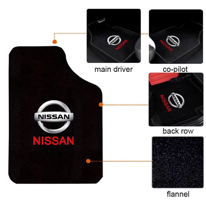 4 Thảm trải sàn ô tô không mùi Flannel Thảm trải sàn ô tô chống trượt cho Nissan Navara Almera Livina Teana Tiida Qashqai D22 March X-trail