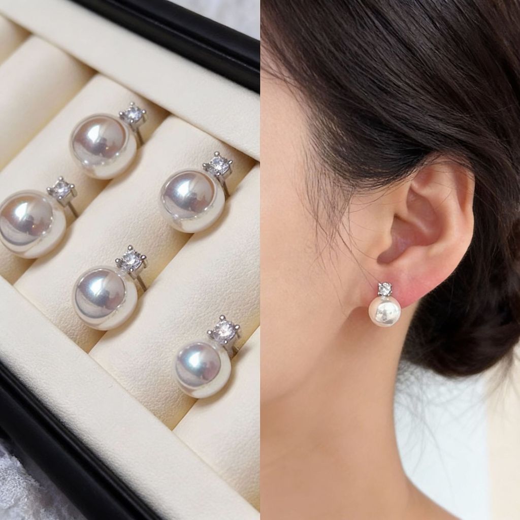 Bông tai ngọc trai gương Aurora bạc s925