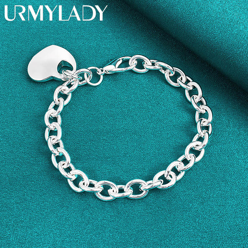 URMYLADY - Mặt dây chuyền và vòng tay bạc 925 hình trái tim, phù hợp cho đám cưới và trang sức thời trang nữ