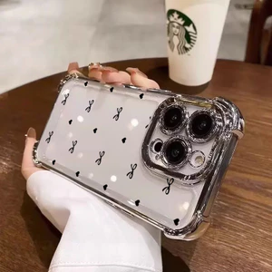 Vỏ Cho OPPO Reno 15 14 13 12 11 Pro 15F 14F 13F 12F 11F 5G Ốp Lưng Túi Khí Đen Trái Tim Tình Yêu Bowkont Mạ Điện Chống Sốc Mờ Mạ Silicon Mềm Mại