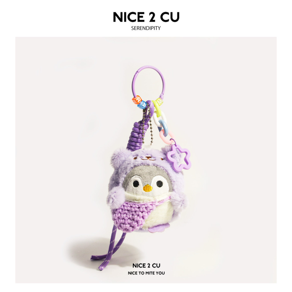 Móc khóa móc ba lô chú cánh cụt bông mini xinh xắn trái tim