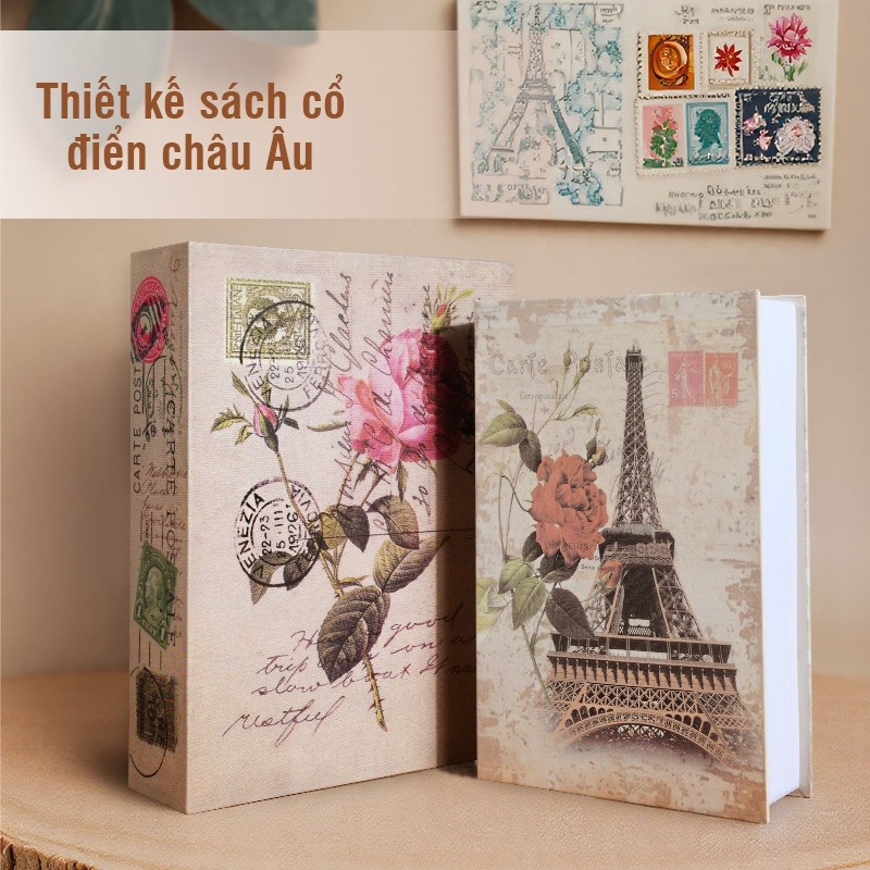 Két sắt mini hình quyển sách để bàn – Hộp đựng tiền tiết kiệm có khóa, vừa trang trí vừa bảo mật
