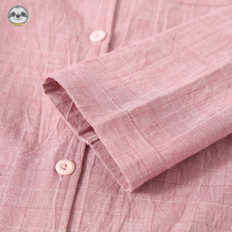 Phong cách Nhật Bản Muji Style / Cặp đôi Dark Check Pure Cotton dài tay Loungewear / Bộ đồ ngủ nam nữ mùa xuân thu / Bộ đồ ngủ đi chơi mềm mại thoải mái