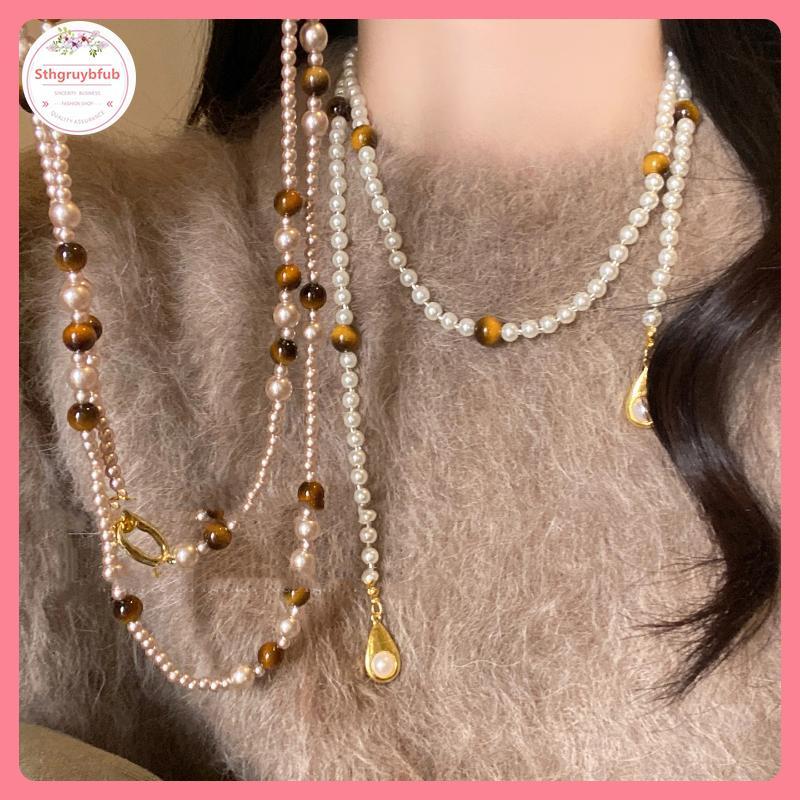 Sợi dây chocker đá hổ mắt tự nhiên, trang sức thời trang vintage dành cho nữ