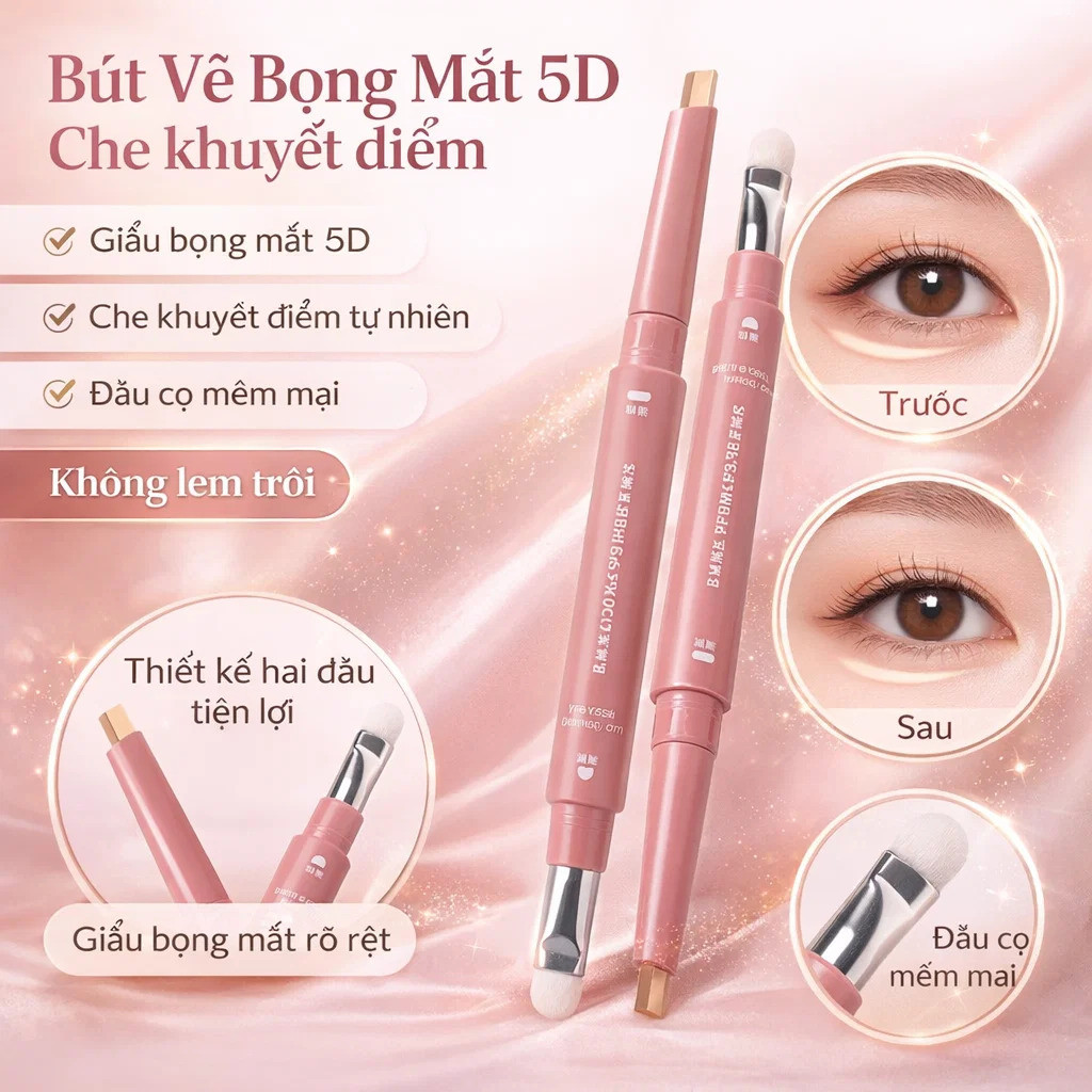 Bút kẻ mắt hai màu làm/Bút Vẽ Bọng Mắt 5D Che khuyết điểm/bút tạo khối/Che bọng mắt, Tạo khối sống mũi Bút Vẽ Bọng Mắt/Bút Tạo Bọng Mắt Dưới Một Nét bút kẻ mắt/bút kẻ mắt hai đầu chống nước và không lem