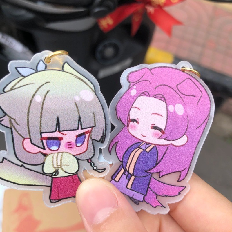 2Pcs/Set Anime Keychain Women Acrylic Key Chain Man Cute Key Ring Pendant Ornament Accessories Gift