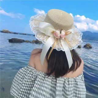 Mũ che nắng MIKYCO ren với nút thắt bướm hoa nhân tạo, phù hợp mùa hè và đi biển, thoáng khí.
