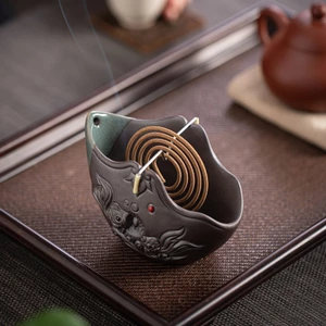 Chân Đế Cắm Nhang, Khay Đốt Trầm Bằng Sứ Thân Đắp Nổi Họa Tiết Song Ngư