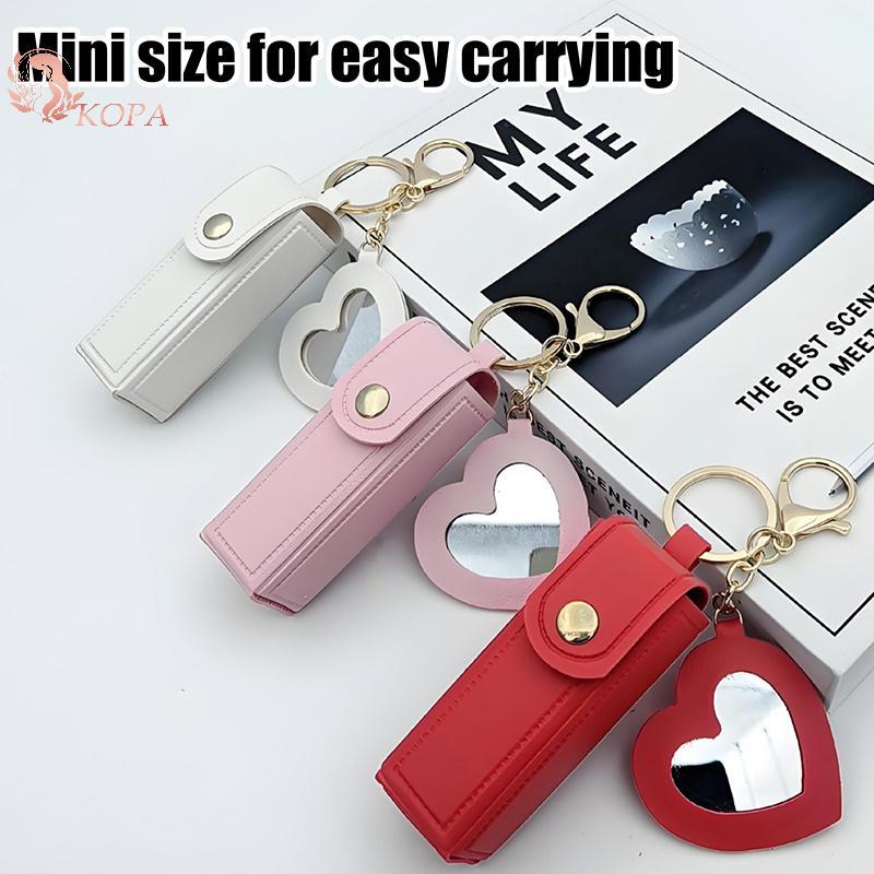 KOPA Màu Trơn Di Động Lipsti Túi Ví Móc Khóa Túi Bảo Quản Mini Dành Cho Nữ Vỏ Bảo Vệ Môi Có Gương Trang Điểm Mini VN