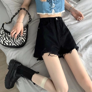 Quần short denim đen nữ, phiên bản Hàn Quốc cao cấp rách, phù hợp mùa hè