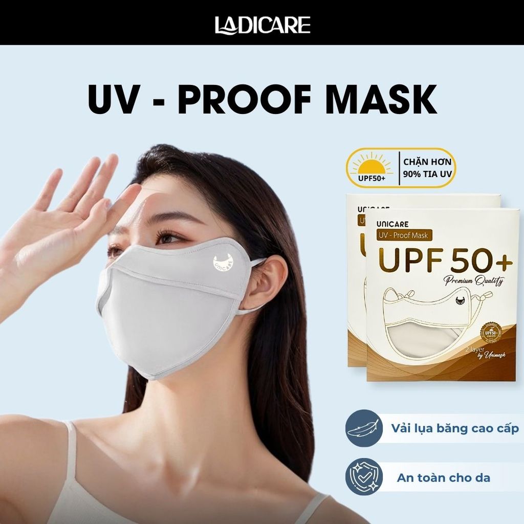UNICARE Combo 2 cái khẩu trang UV Unicare Proof, UPF 50+ ngăn UV, tái sử dụng nhiều lần, chính hãng