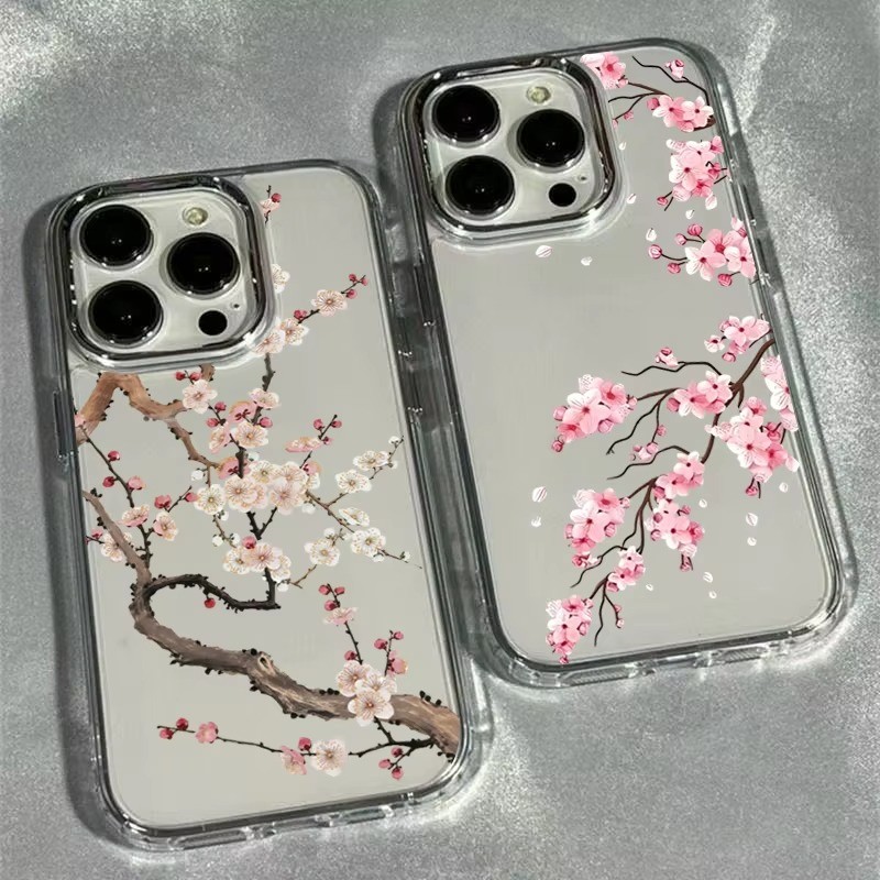 Ốp điện thoại họa tiết hoa mận sang trọng cho iPhone 17 15 16 14 13 12 11 Pro Max Air XS X XR 16e 7 8 Plus SE2 Vỏ trong suốt
