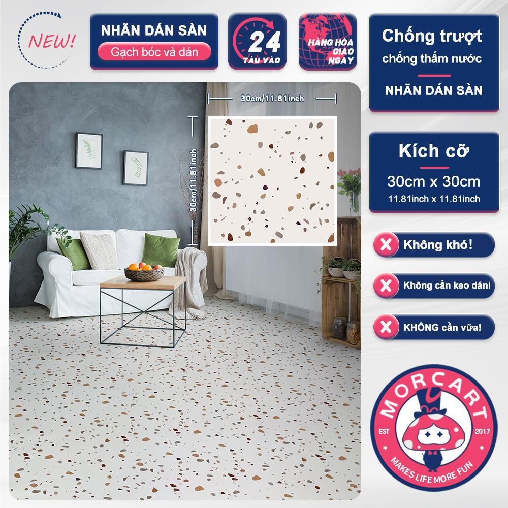 Miếng dán sàn, MORCART, 11.8 "x 11.8", Chống nước, Dễ lắp đặt, Nhãn dán sàn DIY, Họa tiết Terrazzo, Thích hợp cho phòng tắm, nhà bếp và tường, Có sẵn 1 / 10 miếng