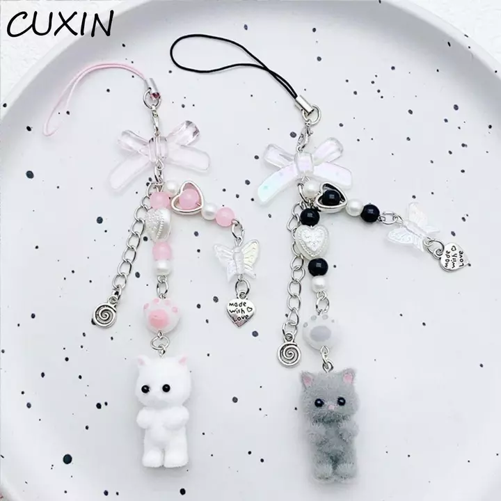Dây điện thoại di động CUXIN 3D Kitten, Móc khóa đổ xô Dây buộc điện thoại cho mèo, Móc chìa khóa mèo con Dây đeo điện thoại hoạt hình chống mất Dây đeo điện thoại di động mèo Phụ kiện điện thoại quyế