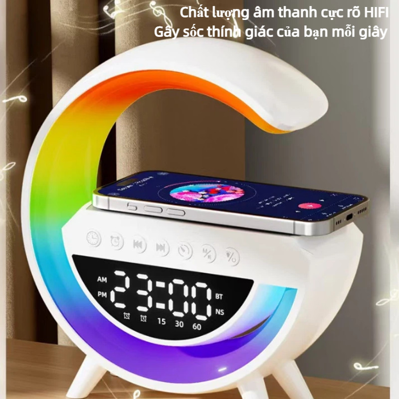 Loa Bluetooth thông minh sạc không dây, Đèn LED 13 màu nháy theo nhạc, Âm thanh stereo siêu hay