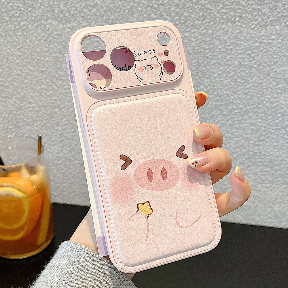 Sweet Pig Chain Bulge Leather Windows Phone Case cho iPhone 17 Pro Max 16 15 14 13 Vỏ bảo vệ chống sốc