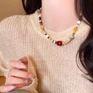 Vòng cổ gỗ phong cách retro và dân tộc Trung Quốc, thiết kế dây xích xương đòn