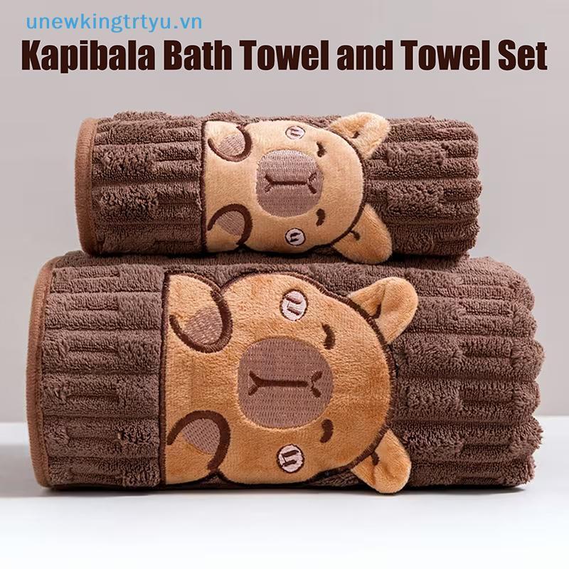 Bộ khăn tắm mặt Capybara Unewtyu 2-Pa dễ thương, lông cừu san hô siêu mềm, khăn 34x74 inch và khăn tắm 70x140 inch, siêu thấm và khô Qui-Drying VN