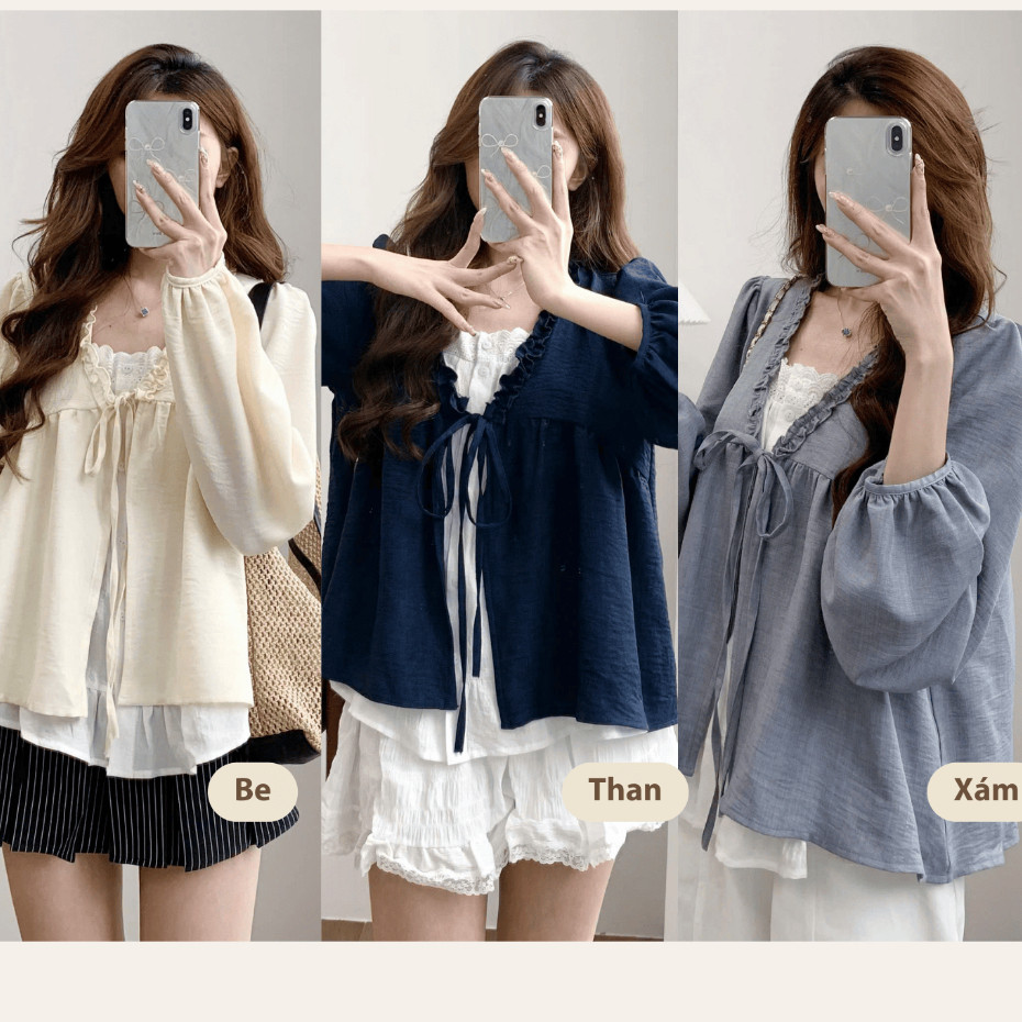 Áo Babydoll Phối Viền Bèo 2 Lớp Thắt Nơ A3123  - Fashion 73