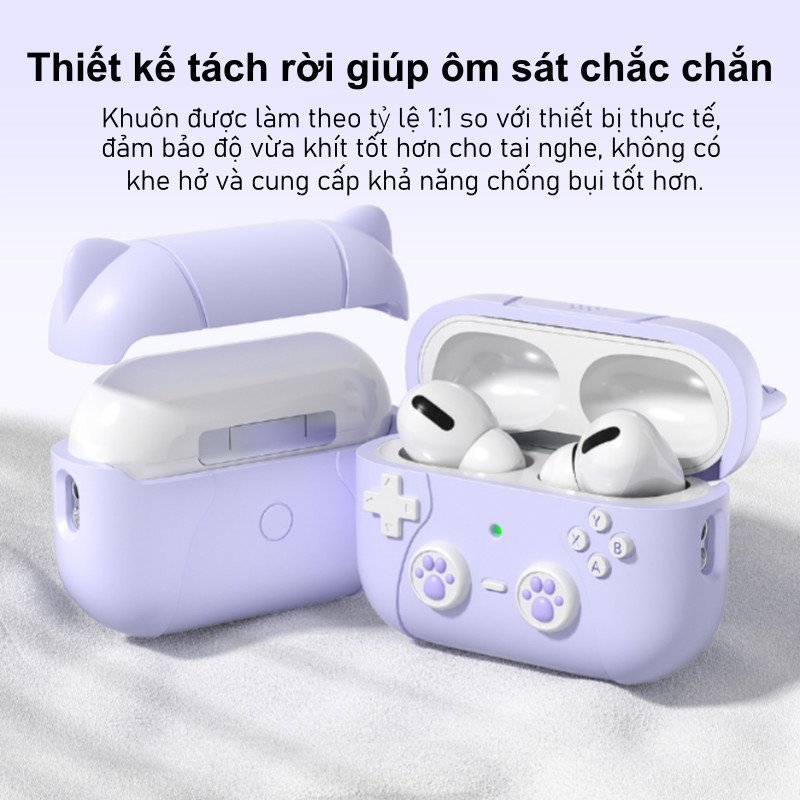 Vỏ bảo vệ tai nghe AirPods silicone chất lượng cao chống rơi chống bụi hình mèo dễ thương AirPods 3 4 màu tím hồng