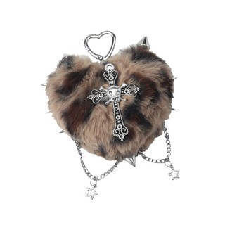 Móc khóa hình trái tim phong cách Y2K với kim cương giả và cánh kim loại -Accessory sang trọng