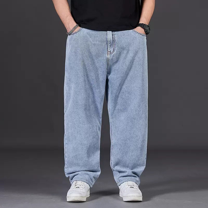 Quần Jean Nam Plus Size Thu Đông - Ống Rộng Co Dãn, Phù Hợp Với Người Béo