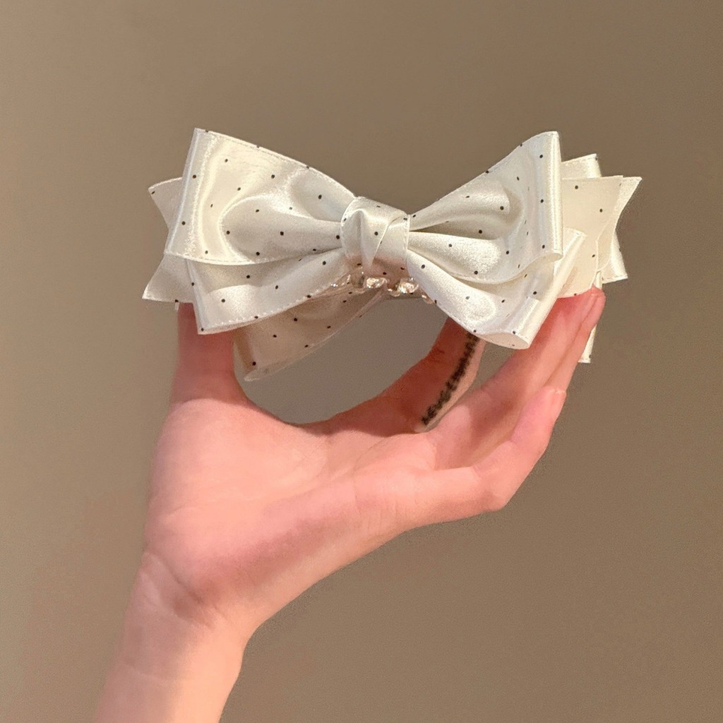 Satin Chấm Bi Thanh Lịch Nơ Chuối Kẹp Đuôi Ngựa Cao Cấp Kẹp