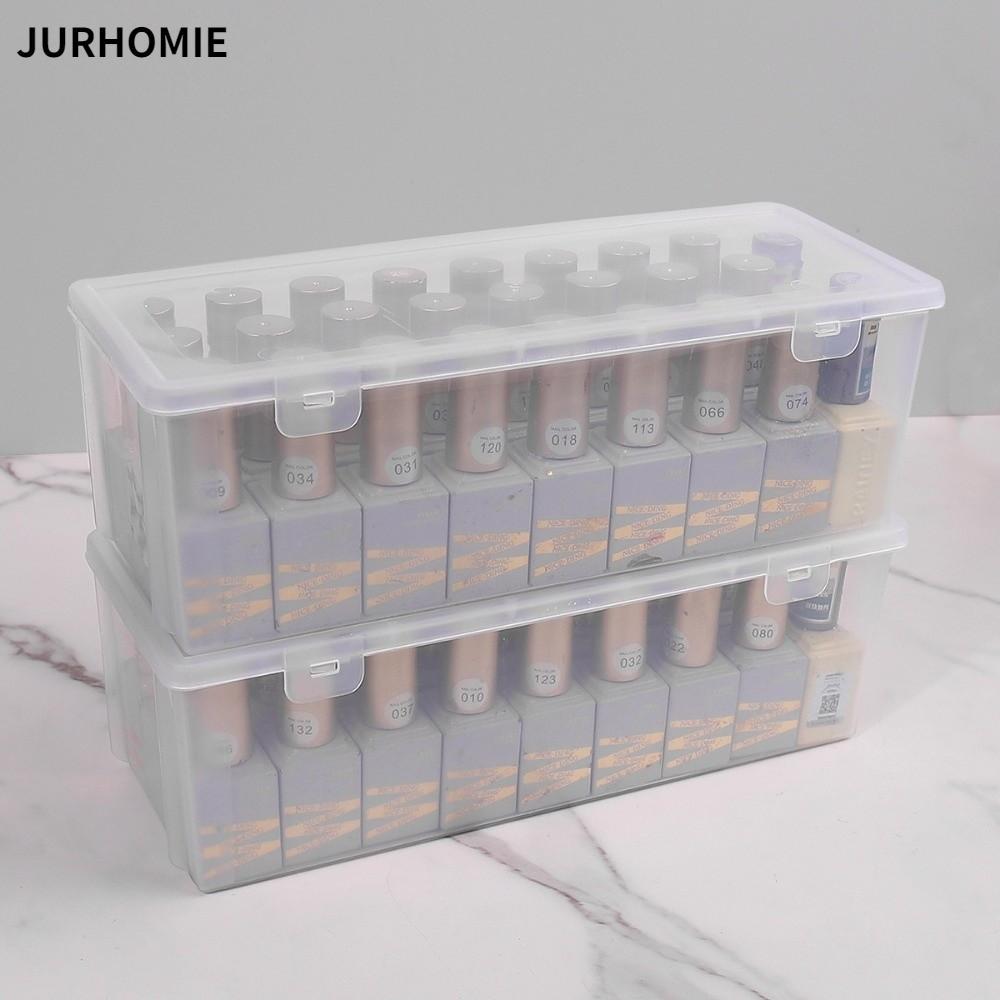Hộp lưu trữ sơn móng tay JURHOMIE, Hộp lưu trữ sơn móng tay trong suốt bằng nhựa, Hộp đựng dụng cụ bảo quản móng tay hình chữ nhật dung tích lớn di động