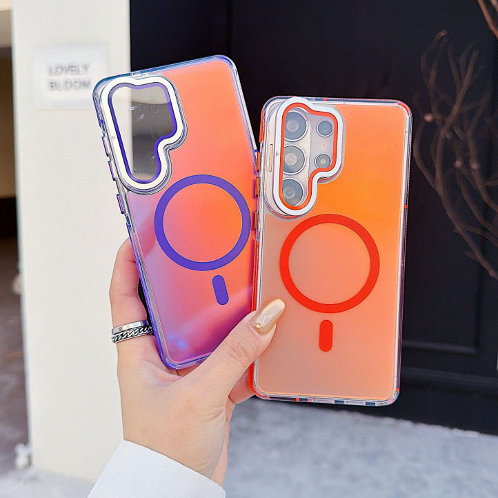 MIimi Luxury Laser Dần dần Bảo vệ ống kính từ tính Giá đỡ cho Samsung S26 Ultra Plus S25 Ultra S24 S23 S22 Ultra Plus A56 A55 A16 A35 Vỏ sạc không dây cứng