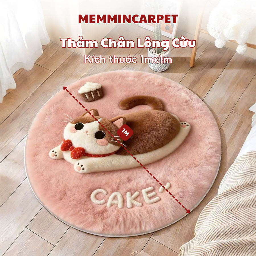 Thảm tròn lông mềm mịn đế dệt , thảm tròn decor, thảm hoạ tiết hoạt hình dễ thương đáng yêu - Memmincarpet -