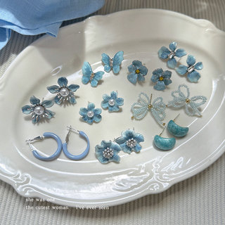 Phong Cách Ngọt Ngào Xanh Nhỏ Giọt Glaze Camellia Bông Tai Niche Thời Trang Sang Trọng Tất Cả Trận Đấu Bông Tai 2026 Phong Cách Mới