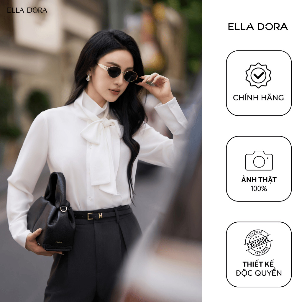 Áo sơ mi nữ ELLA DORA thiết kế bèo nẹp phối nơ form suông thanh lịch sang trọng [SM132]