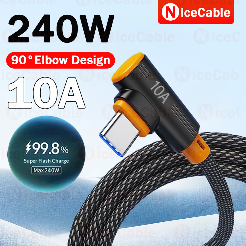 Cáp sạc điện thoại công suất cao 240W 90°Thiết kế khuỷu tay bện Cáp chống treo USB sang Type C Dây dữ liệu sạc nhanh cho ios15-17
