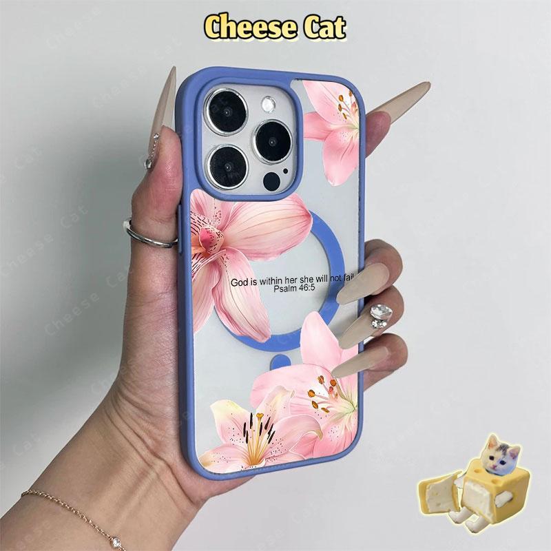 cánh hoa huệ hồng Ốp điện thoại từ tính cho iPhone 11 12 13 14 15 16 17 Pro Max 7 Plus XR Xs Max Vỏ điện thoại màu hồng