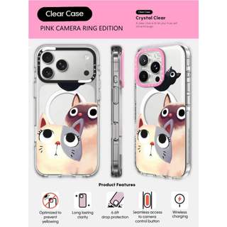 CASECASE X Three Cats Phone Case HỒNG CAMERA RING EDITION Tác động Vỏ hút từ tính trong suốt cho IPhone 17 / 16 / 15 / 14 / 13 Pro Max Air với bao bì cao cấp