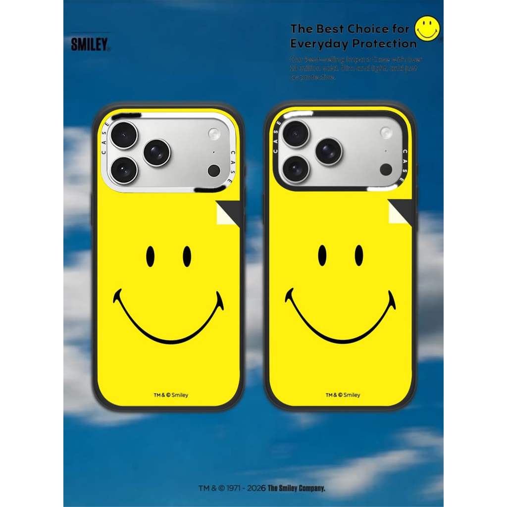 CASECASE X Original Smiley Yellow Case White Camera Ring Edition Matte Đen Cứng Hút Từ Tính Tác Động Dành Cho Apple IPhone 13 14 15 16 17 Pro Max Air Plus Có Hộp