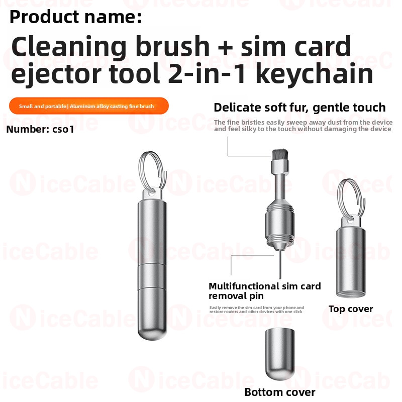 Bàn chải sạch + Thẻ SIM Pin Móc khóa 2 TRONG 1 Bộ dụng cụ làm sạch thiết kế hai đầu cho điện thoại di động / tai nghe / thiết bị đặt lại